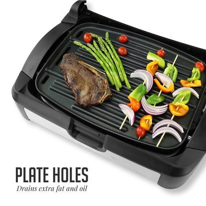 Ovente Reversible Electric Grill and Griddle with Heat-Tempered Glass Lid GR2001B