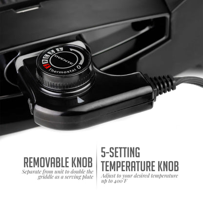 Ovente Reversible Electric Grill and Griddle with Heat-Tempered Glass Lid GR2001B