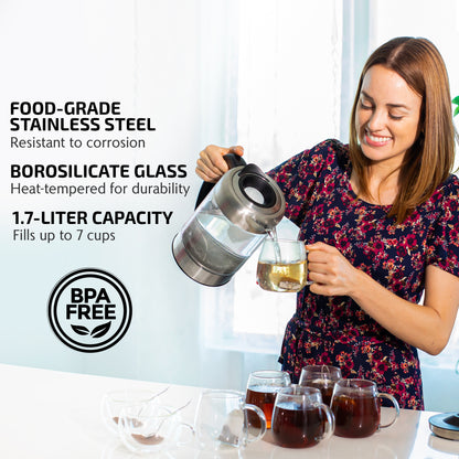 Ovente 1.7 Liter Glass Electric Hot Water Kettle With ProntoFill Technology KG612S