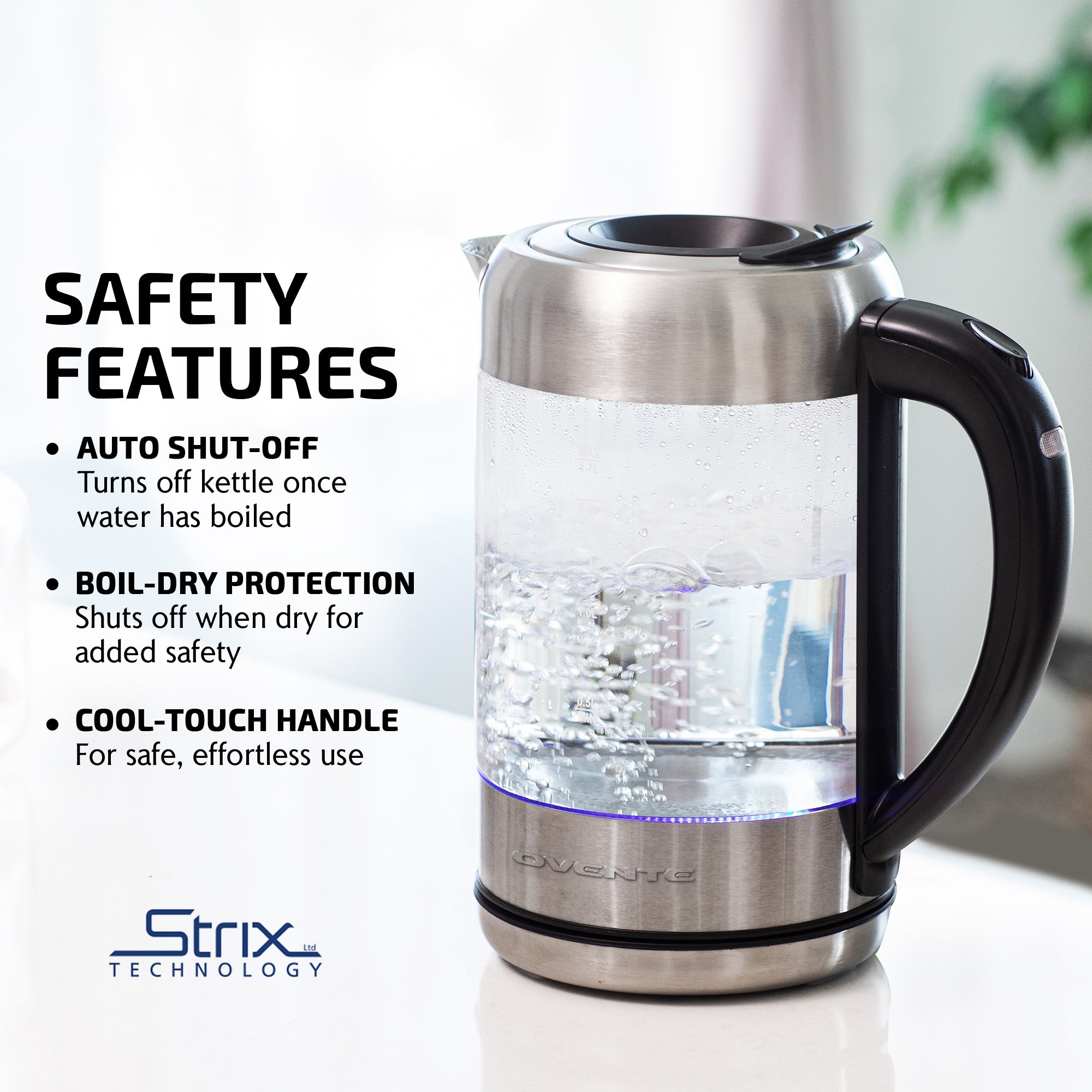 Ovente 1.7 Liter Glass Electric Hot Water Kettle With ProntoFill Technology KG612S