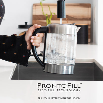 Ovente 1.7 Liter Electric Glass Hot Water Kettle with ProntoFill Tech and Teapot Infuser KG612S & FGK27B