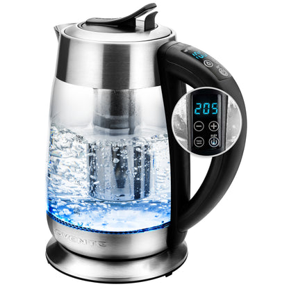 Ovente 1.8 Liter Electric Glass Hot Water Kettle with Stainless Steel Infuser KG661S