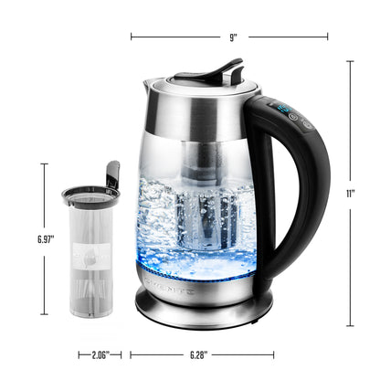 Ovente 1.8 Liter Electric Glass Hot Water Kettle with Stainless Steel Infuser KG661S