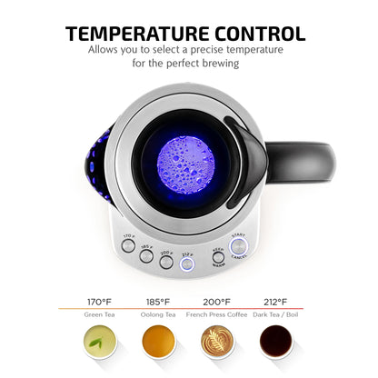 Ovente 1.7 Liter Electric Glass Hot Water Kettle with ProntoFill Tech and Stainless Steel Teapot Infuser KG733S & FGK27B