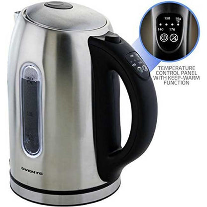 Silver Ovente Stainless Steel Electric Kettle BPA-Free 1.7L