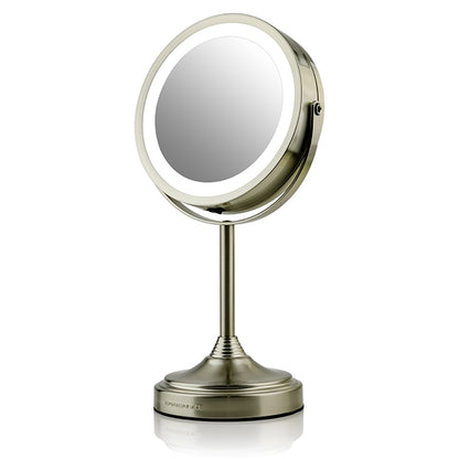 Lighted Tabletop Makeup Mirror, Nickel Brushed