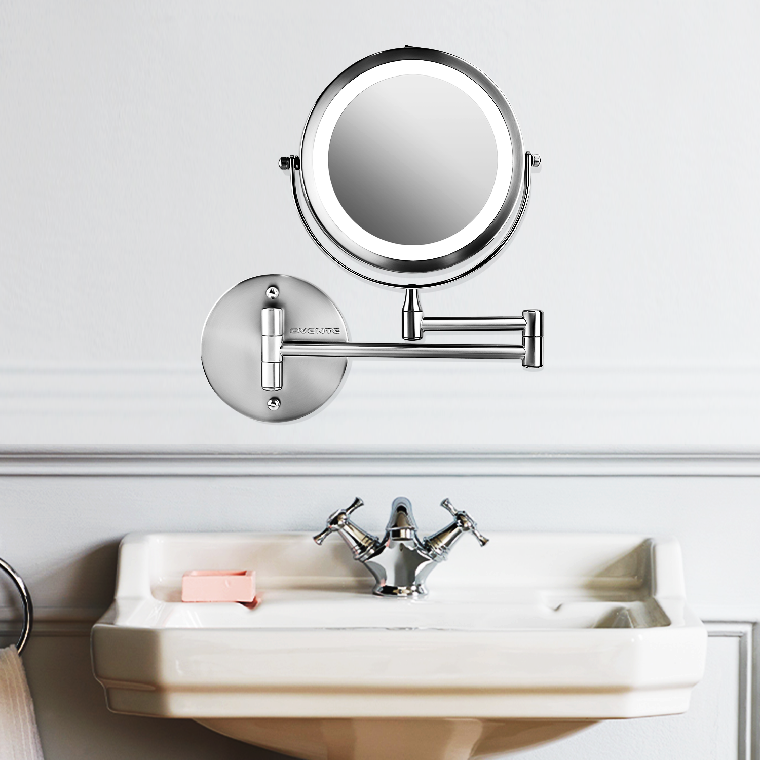 Ovente 7” Double Sided Wall-Mounted Vanity Mirror with LED Light MFW70 Series