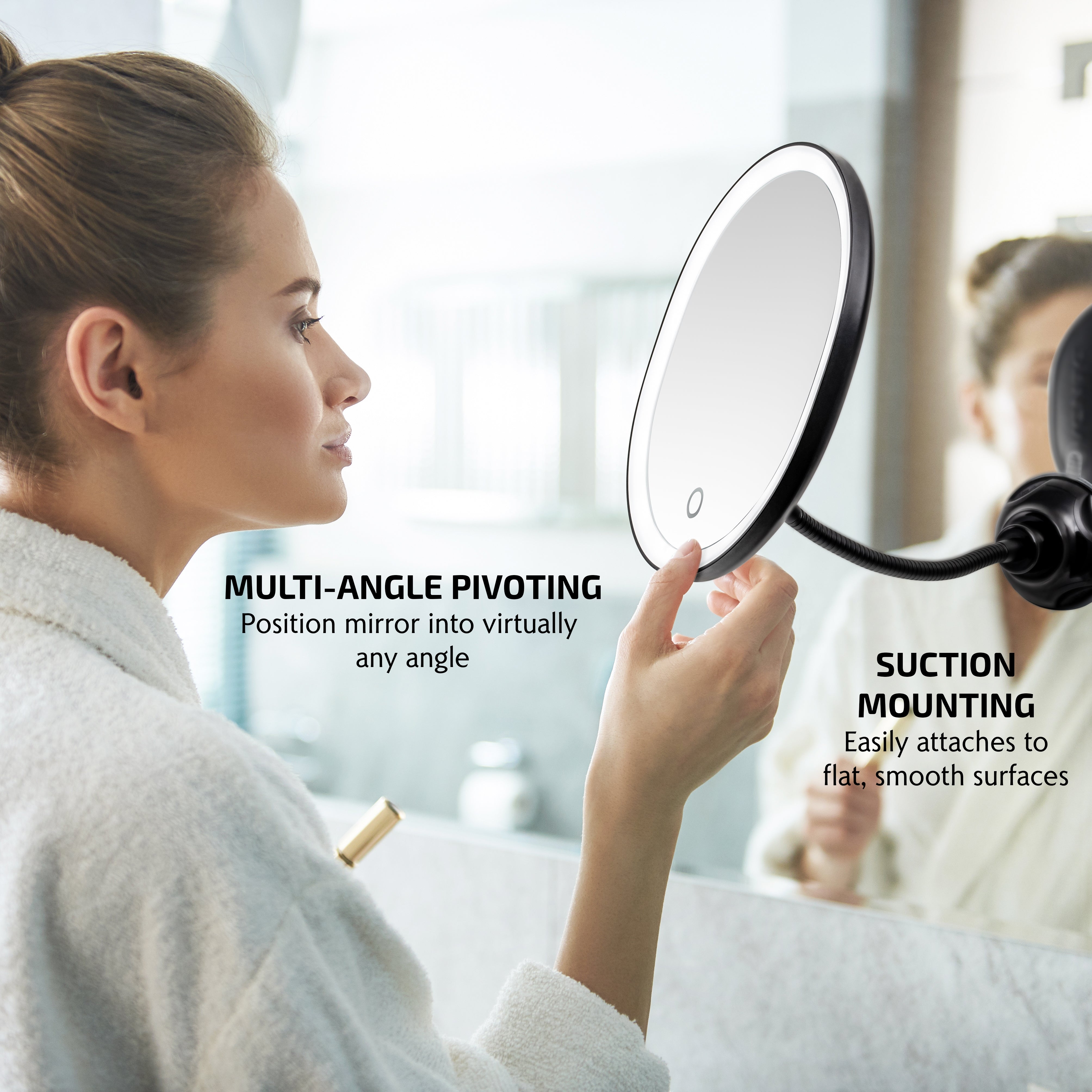 Ovente 8” Vanity Mirror with Suction Mount and LED Light MOW22 Series