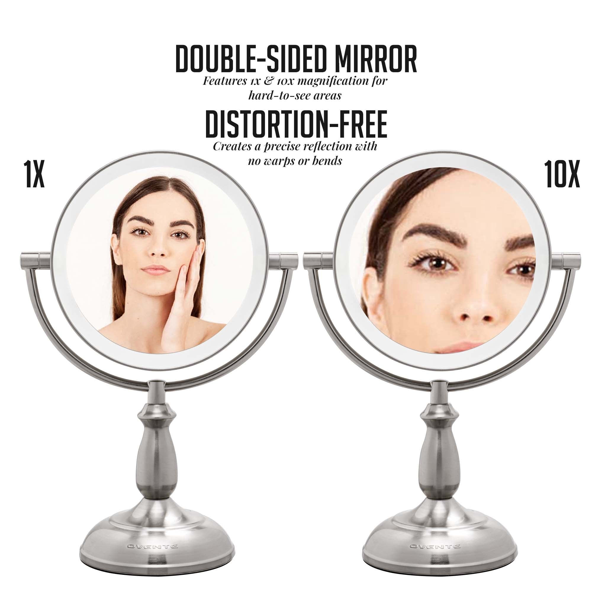 Ovente 7.5" Double Sided Tabletop Vanity Mirror with 3-Tone LED Light MPT751BR1X10X