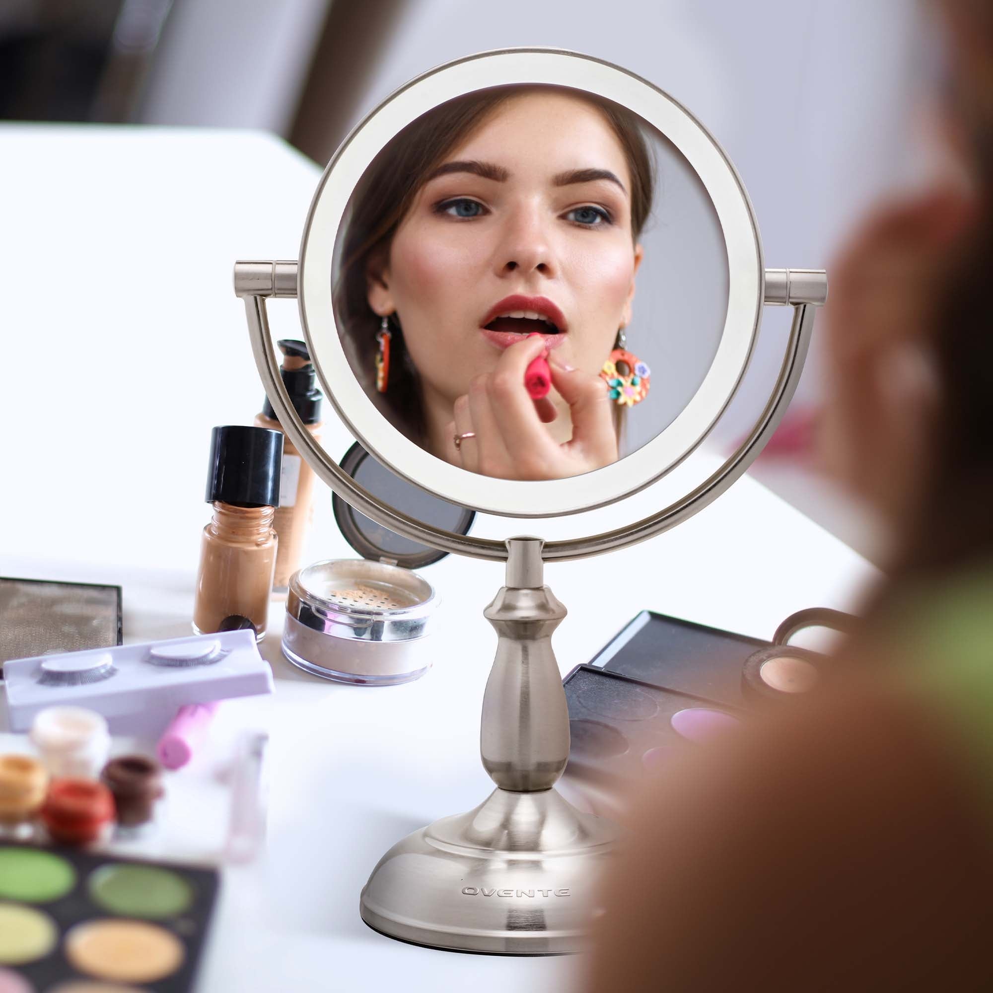 Ovente 7.5" Double Sided Tabletop Vanity Mirror with 3-Tone LED Light MPT751BR1X10X