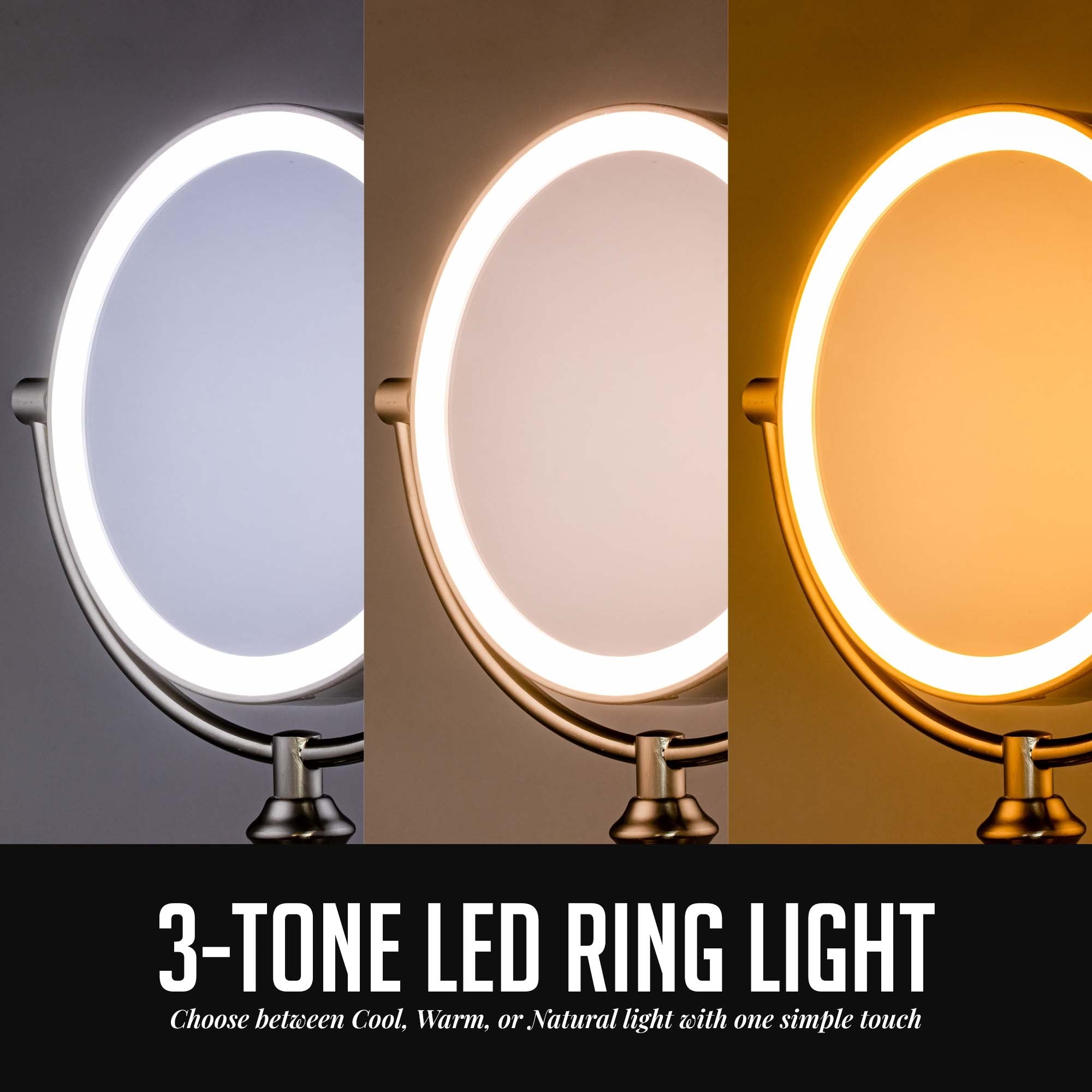 Ovente 7.5" Double Sided Tabletop Vanity Mirror with 3-Tone LED Light MPT751BR1X10X