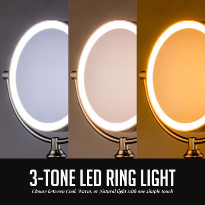 Ovente 7.5" Double Sided Tabletop Vanity Mirror with 3-Tone LED Light MPT751BR1X10X