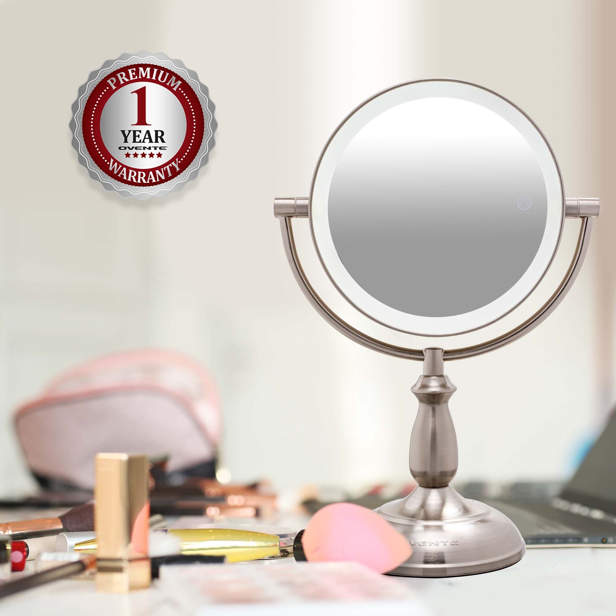 Ovente 7.5" Double Sided Tabletop Vanity Mirror with 3-Tone LED Light MPT751BR1X10X