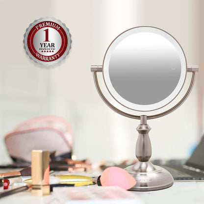 Ovente 7.5" Double Sided Tabletop Vanity Mirror with 3-Tone LED Light MPT751BR1X10X