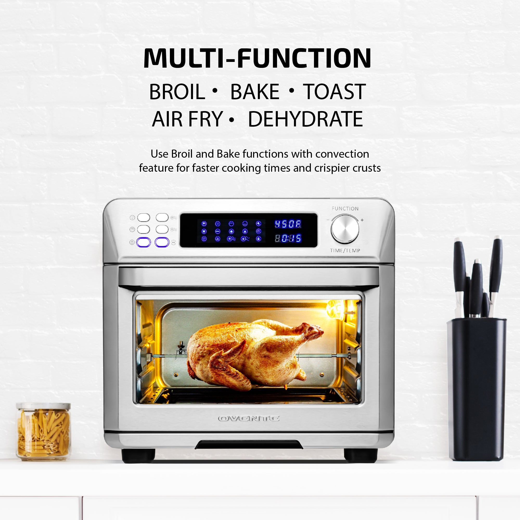 Ovente 25L Multi-Function Air Fryer Rotisserie Oven With Digital Screen OFD4025BR