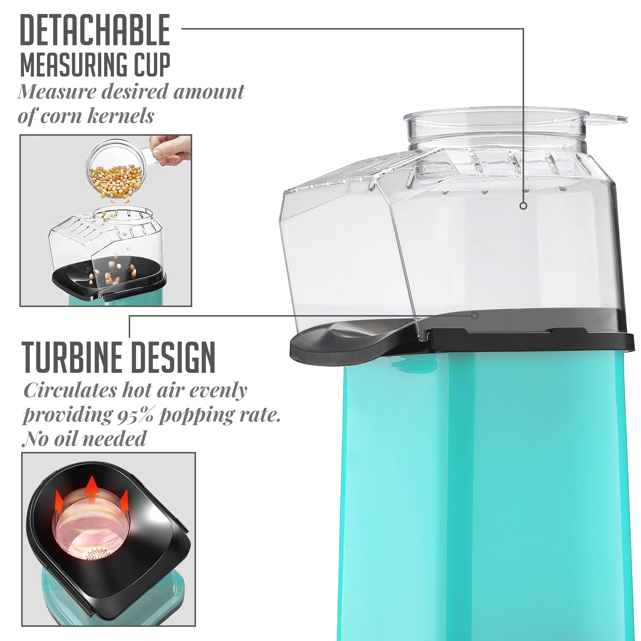 Ovente 16-Cup Hot Air Popcorn Maker PM11T