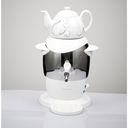 Ovente Stainless Steel Samovar Tea Maker with Ceramic Teapot