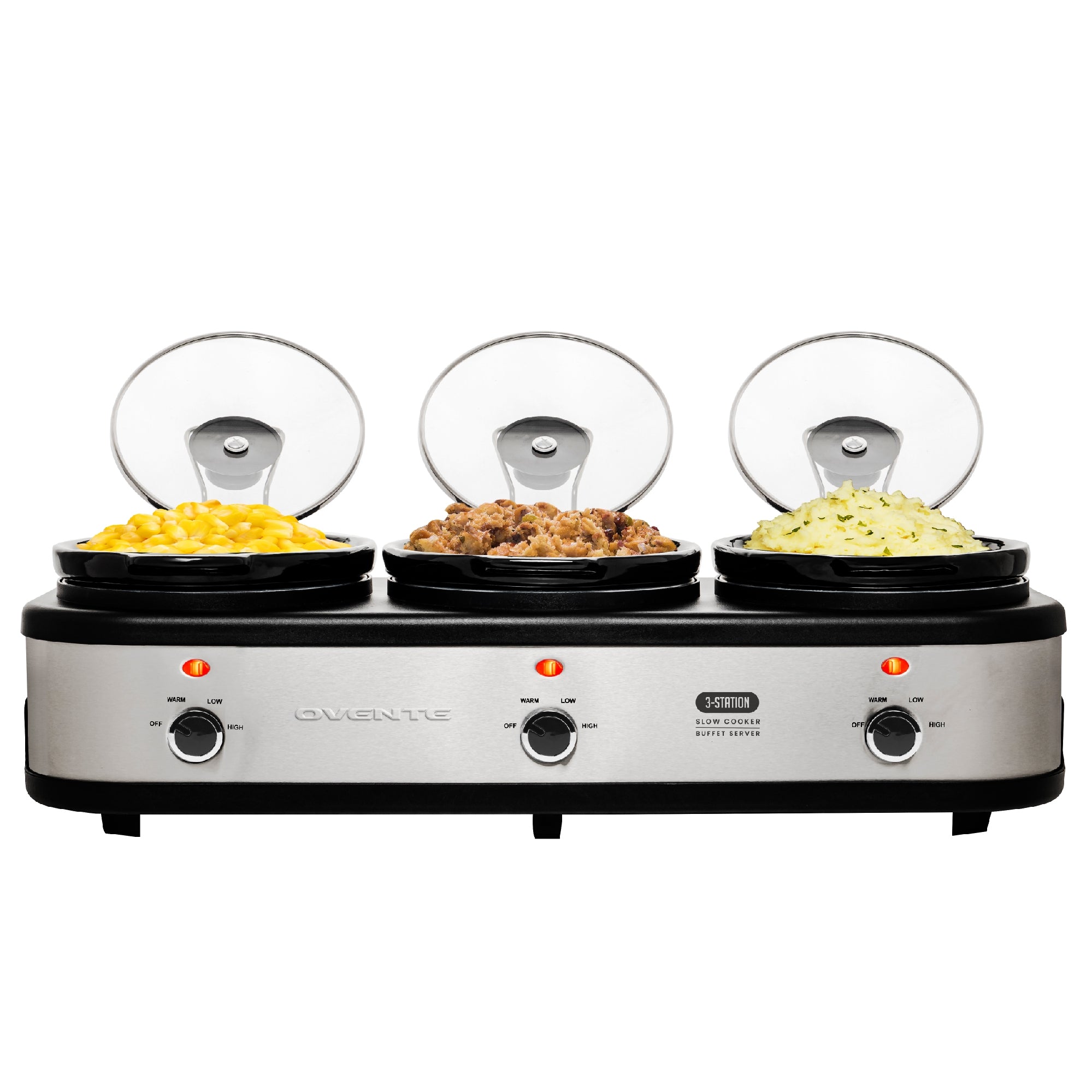 Ovente 3-Station Buffet Server with Slow Cooker Function SLO315CBR