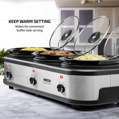 Ovente 3-Station Buffet Server with Slow Cooker Function SLO315CBR