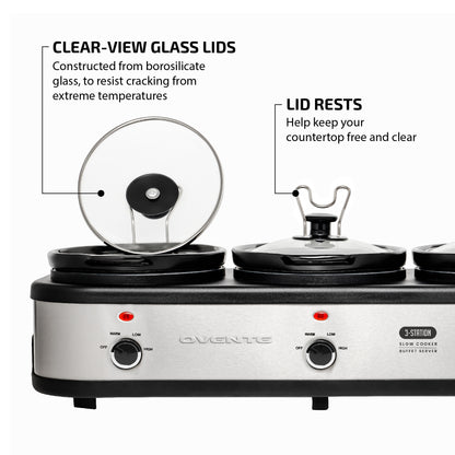 Ovente 3-Station Buffet Server with Slow Cooker Function SLO315CBR