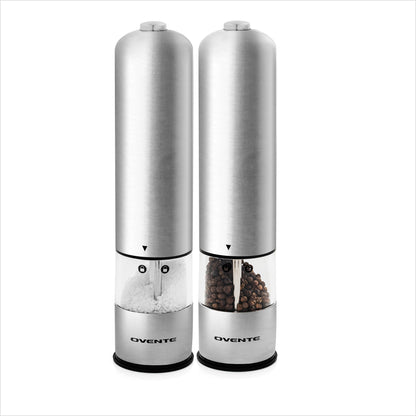 Ovente Electric Stainless Steel Salt and Pepper Grinder Set with Ceramic Blades SPD112S