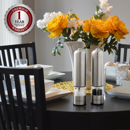 Ovente Electric Stainless Steel Salt and Pepper Grinder Set with Ceramic Blades SPD112S