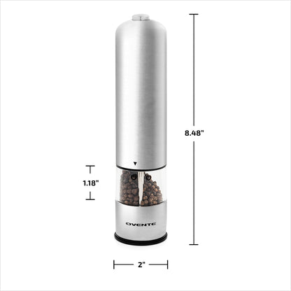 Ovente Electric Stainless Steel Salt and Pepper Grinder Set with Ceramic Blades SPD112S