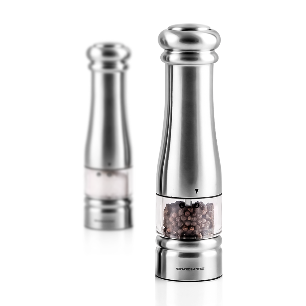 Ovente Electric Stainless Steel Salt and Pepper Grinder Set with Ceramic Blades SPD132S