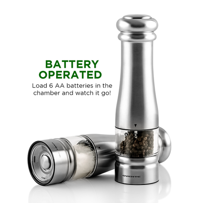 Ovente Electric Stainless Steel Salt and Pepper Grinder Set with Ceramic Blades SPD132S