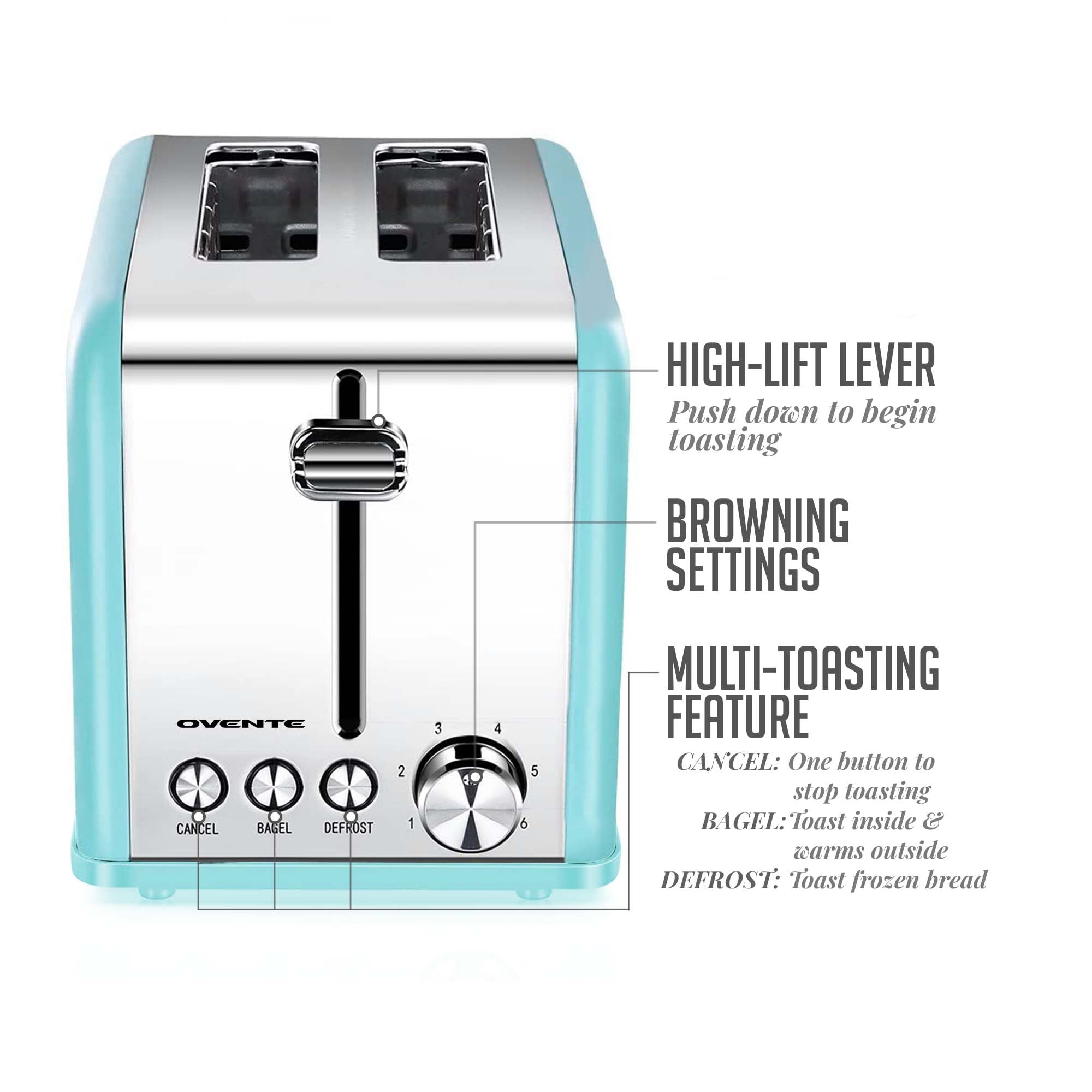 Ovente 2-Slice Toaster with Extra-Wide Slots TS2450T