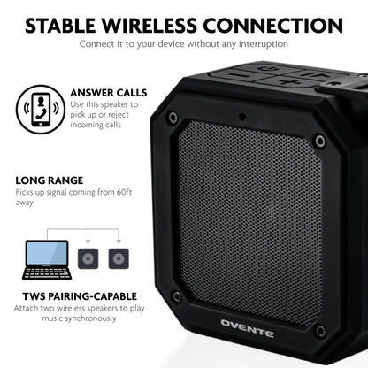 Ovente 2000 mAh Waterproof Wireless Speaker ZA1200B